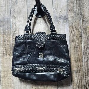 MC Marc Chantal Black Leather Vintage Concho Shoulder Bag Purse